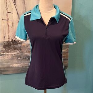 Jack Smith Navy & Teal Activewear Short Sleeve Polo Shirt, Small